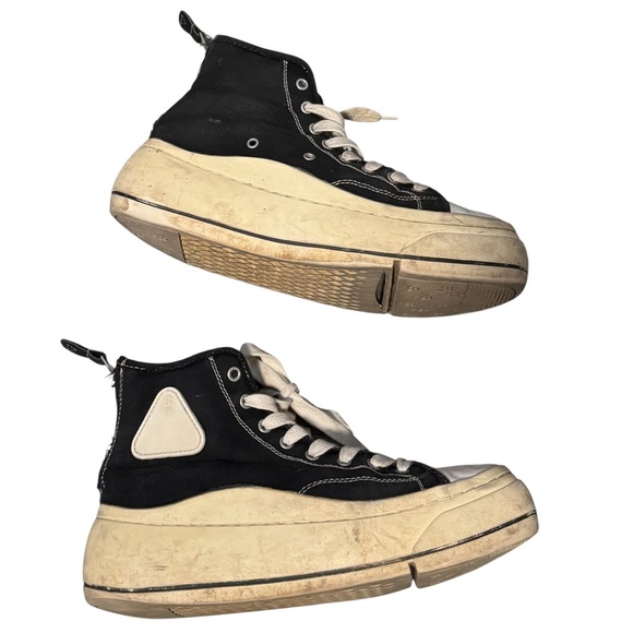 R13 Kurt Black and Cream High-Top Sneakers - Picture 1 of 8